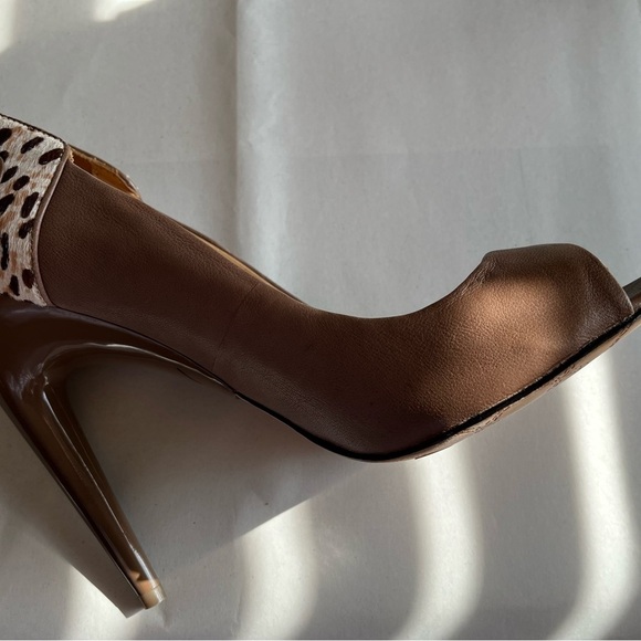 VTG Deadstock L.A.M.B Dora Brown Leather and Leopard Print Peep-Toe Heels Sz 9.5 - Picture 14 of 16